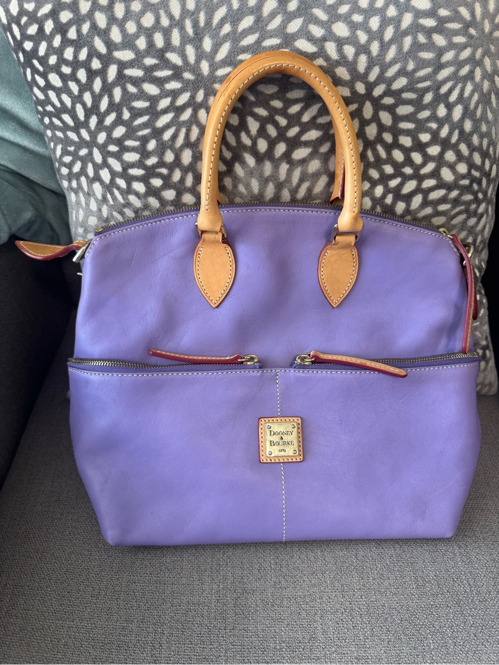 Dooney & Bourke Purple Leather Tote with Tan Handles